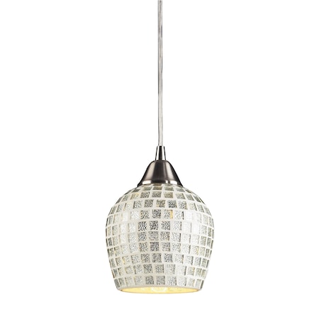 Fusion 1-Light Mini Pendant In Satin Nickel With Silver Mosaic Glass